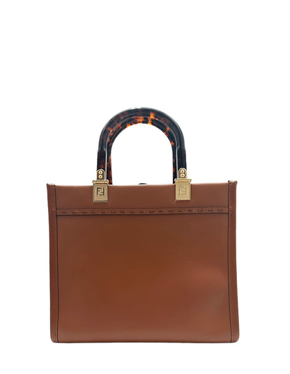 Fendi Brown Leather Small Fendi Sunshine Shopper Tote Bag
