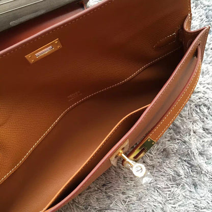 Luxury Hermes Brown Handcrafted Kelly Cut Clutch