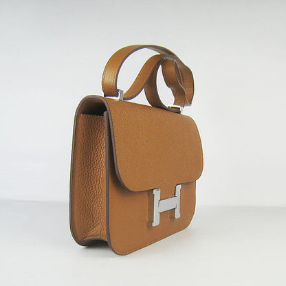Luxury Hermes Constance Cowskin Leather Bag Light Coffee Silver