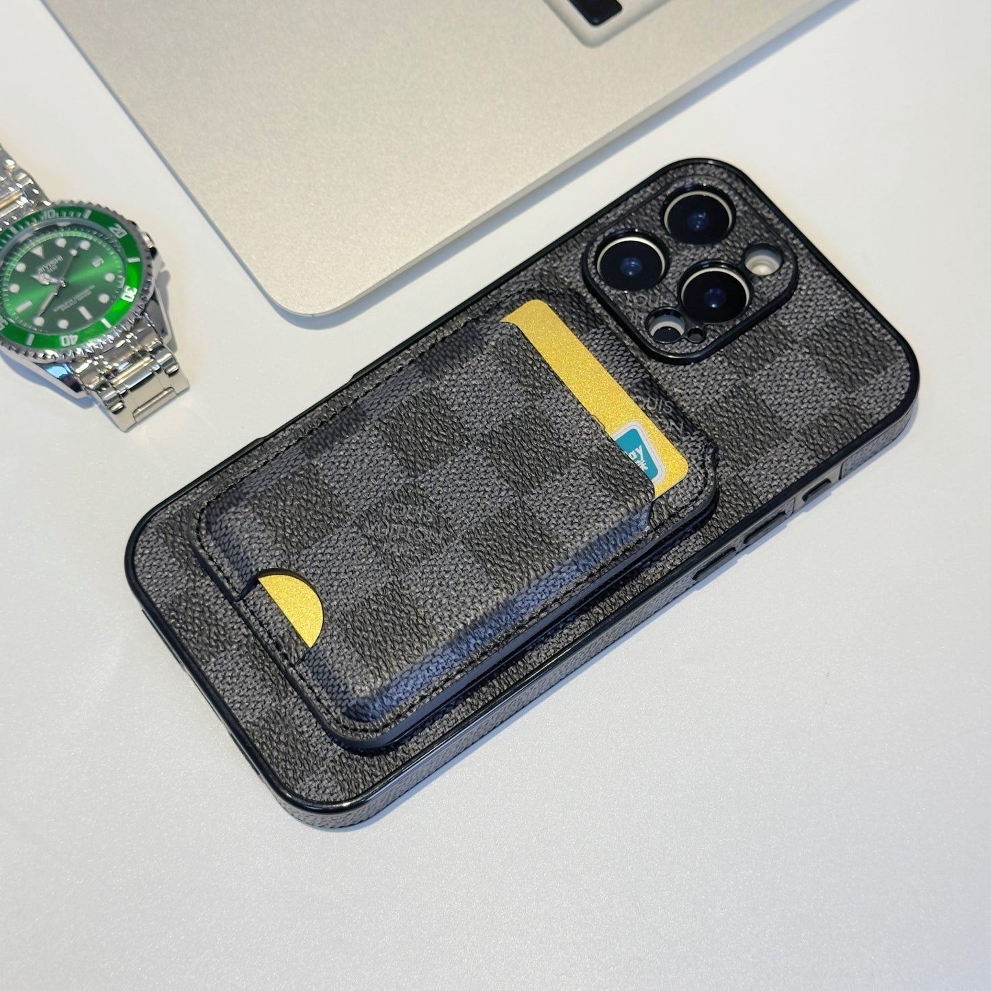 Alphabet Plaid MagSafe Magnetic Card Wallet iPhone Case