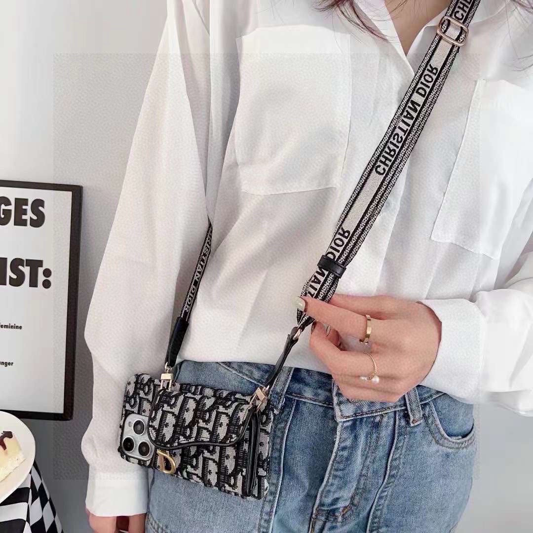 Dior Montaigne Card Holder Phone Case Embroidered Strap