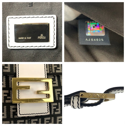 Fendi Zucchino Mamma Canvas Leather Shoulder Bag