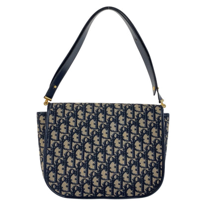 Christian Dior Shoulder Bag canvas Navy Gold Metal Trotter