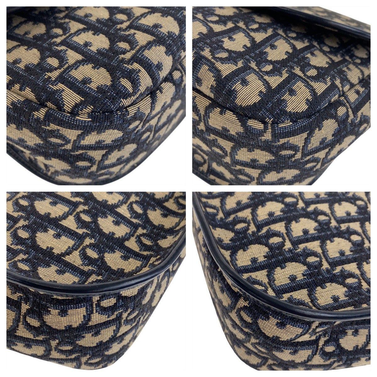 Christian Dior Shoulder Bag canvas Navy Gold Metal Trotter