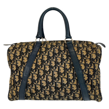 Christian Dior Handbag canvas Navy Beige SilverMetal Trotter