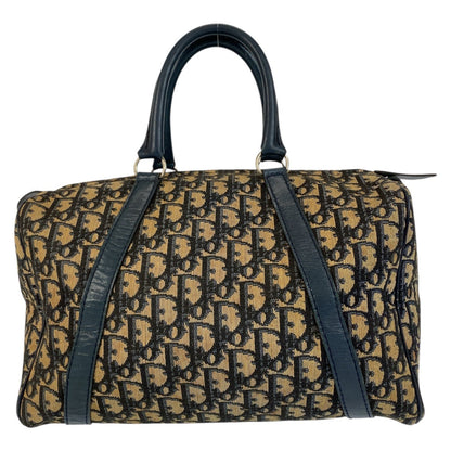 Christian Dior Handbag canvas Navy Beige SilverMetal Trotter