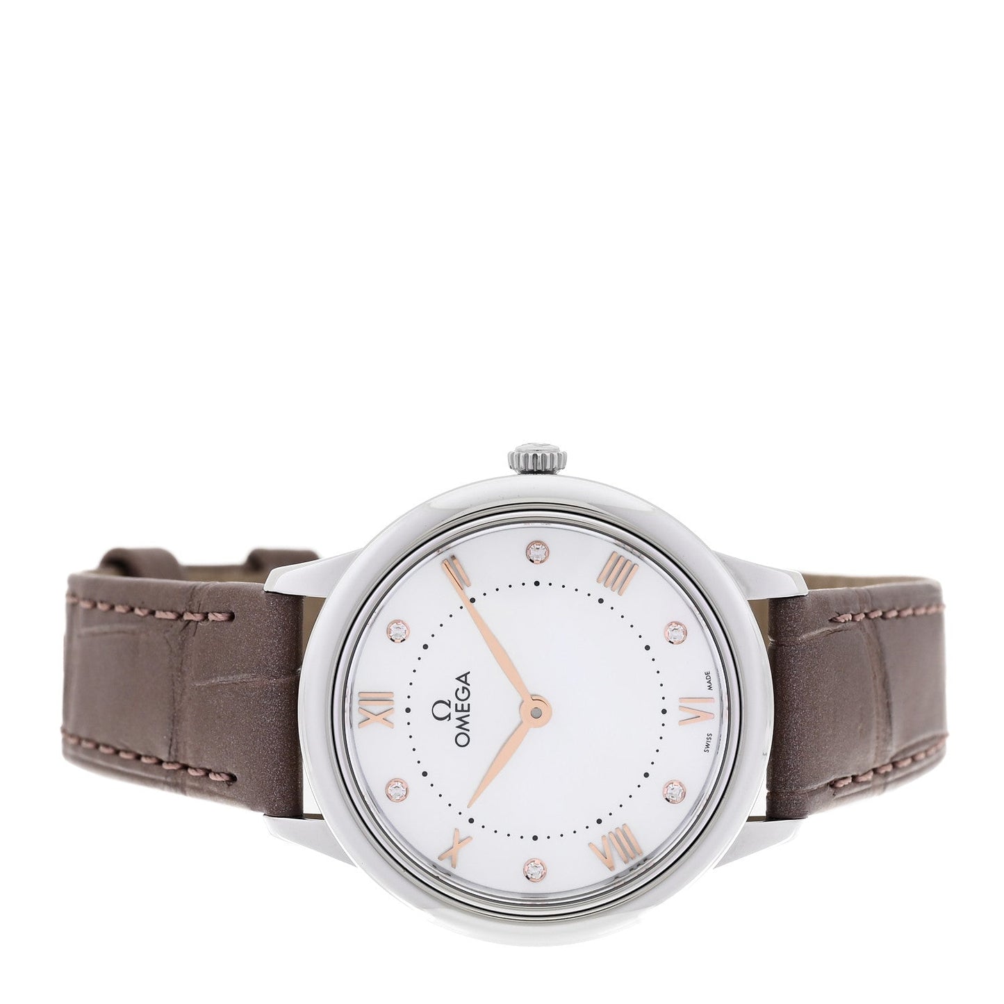 Stainless Steel Alligator Diamond Mother of Pearl 30mm De Ville Prestige Quartz Watch 434.13.30.60.55.001