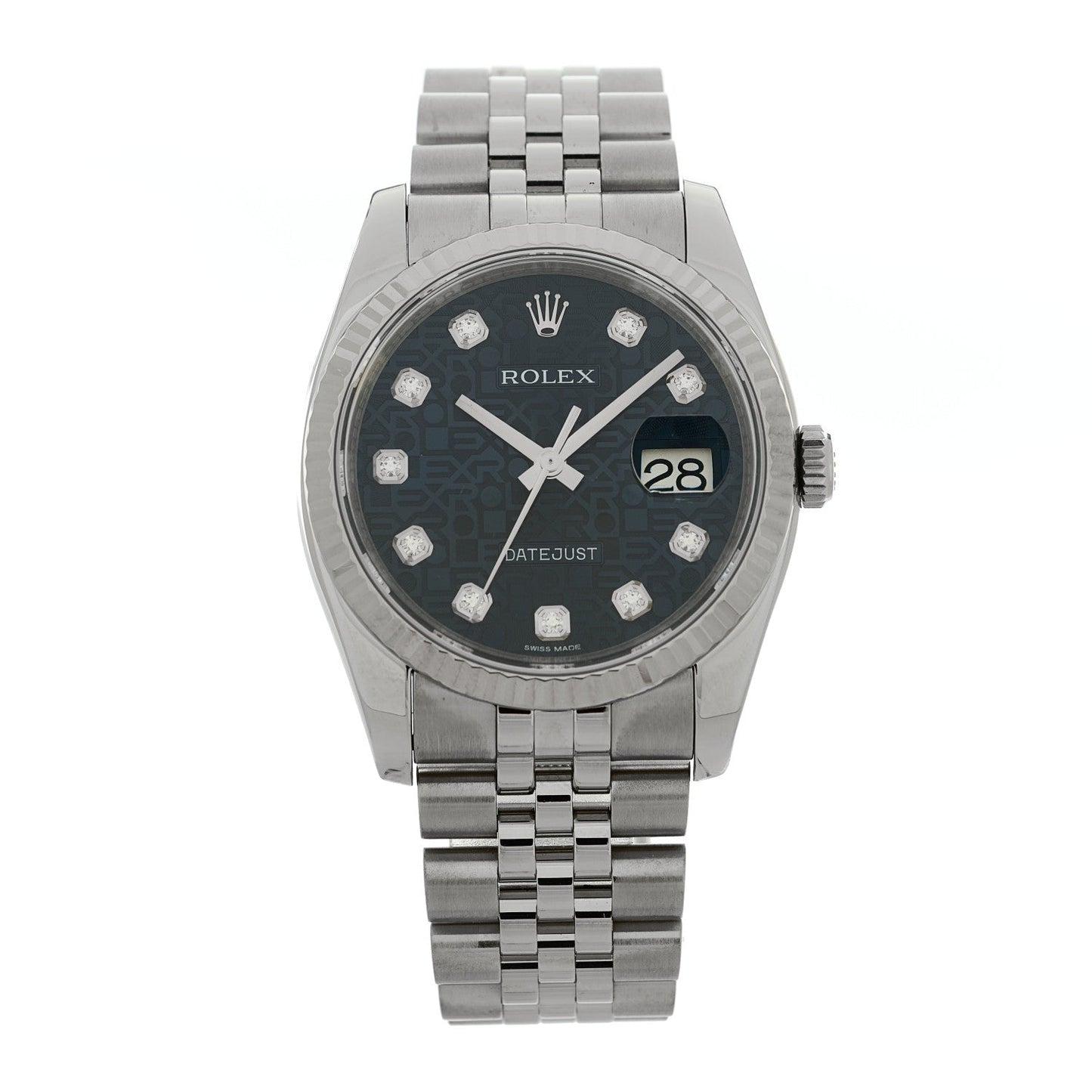 Stainless Steel 18K White Gold Diamond 36mm Oyster Perpetual Datejust Watch Blue Jubilee 116234