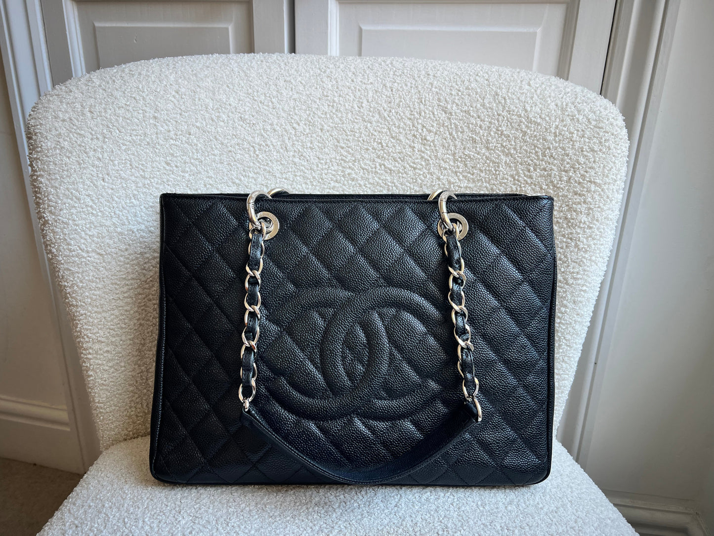 Chanel Black Caviar Grand Shopper Tote (GST) Silver Hardware