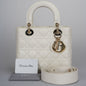 Christian Dior Small Lady Dior Bag In White Cannage Lambskin Leather With Gold Hardware