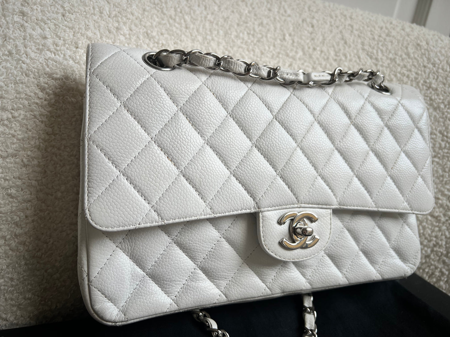 Chanel Medium Classic Flap in White Caviar (RRP £9090)