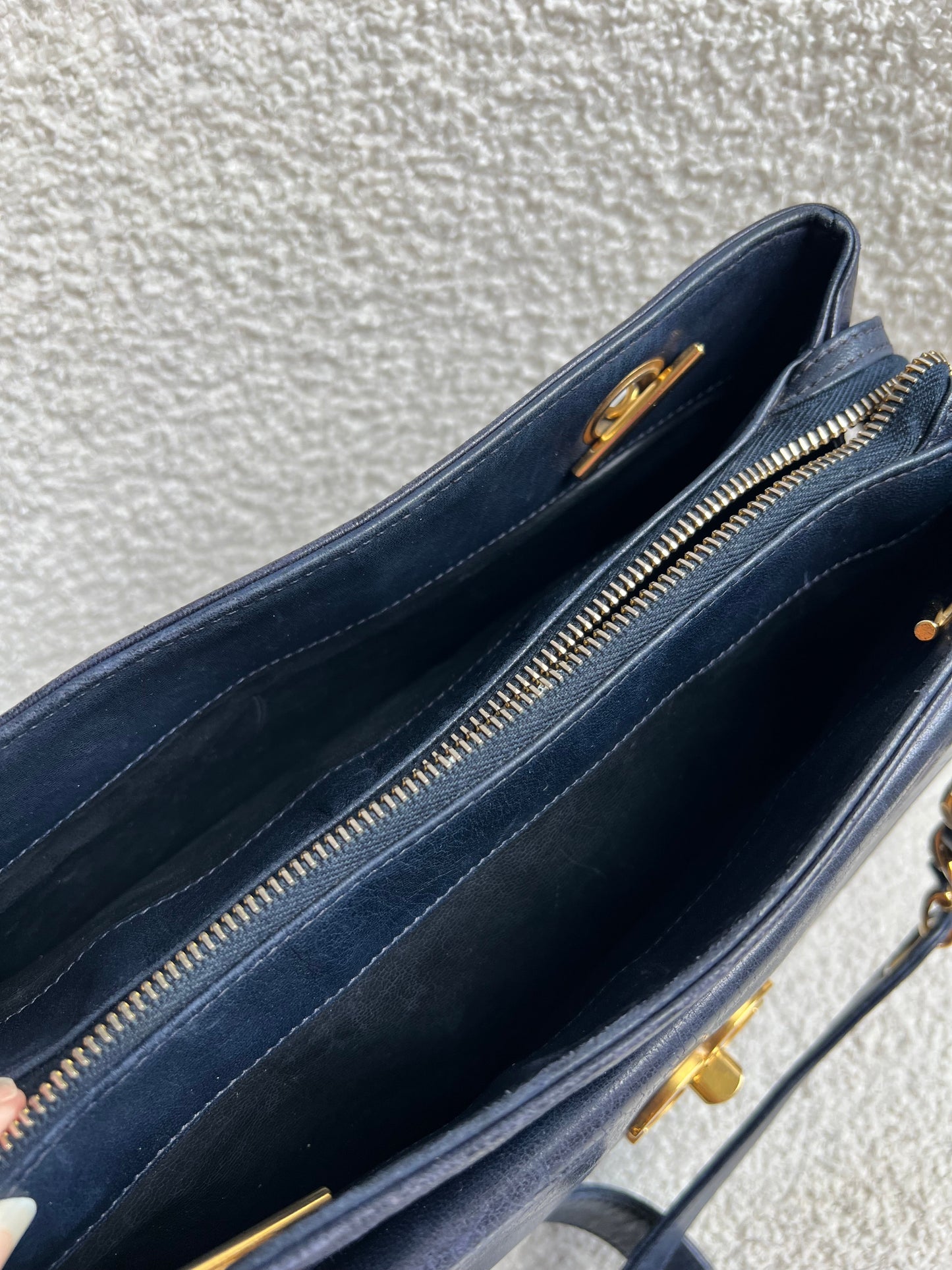 Chanel Vintage Navy Lambskin Chain Tote with 24k Gold Hardware