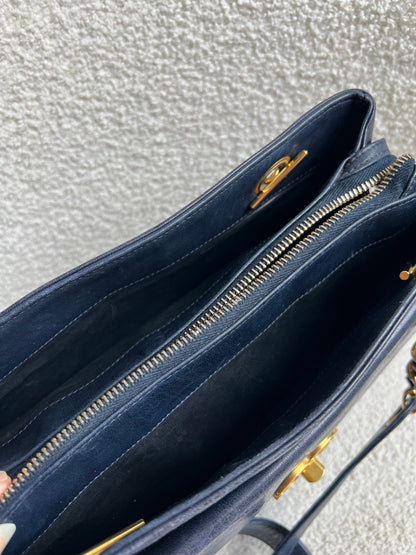 Chanel Vintage Navy Lambskin Chain Tote with 24k Gold Hardware