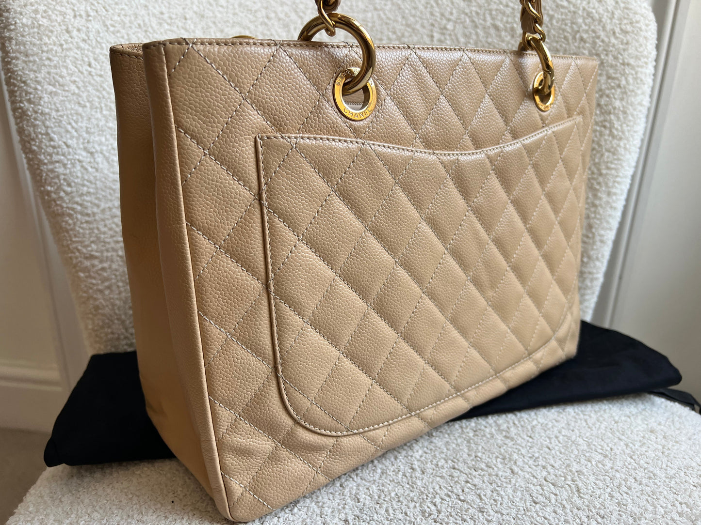 Chanel Beige Caviar Grand Shopper Tote gold hardware (GST)