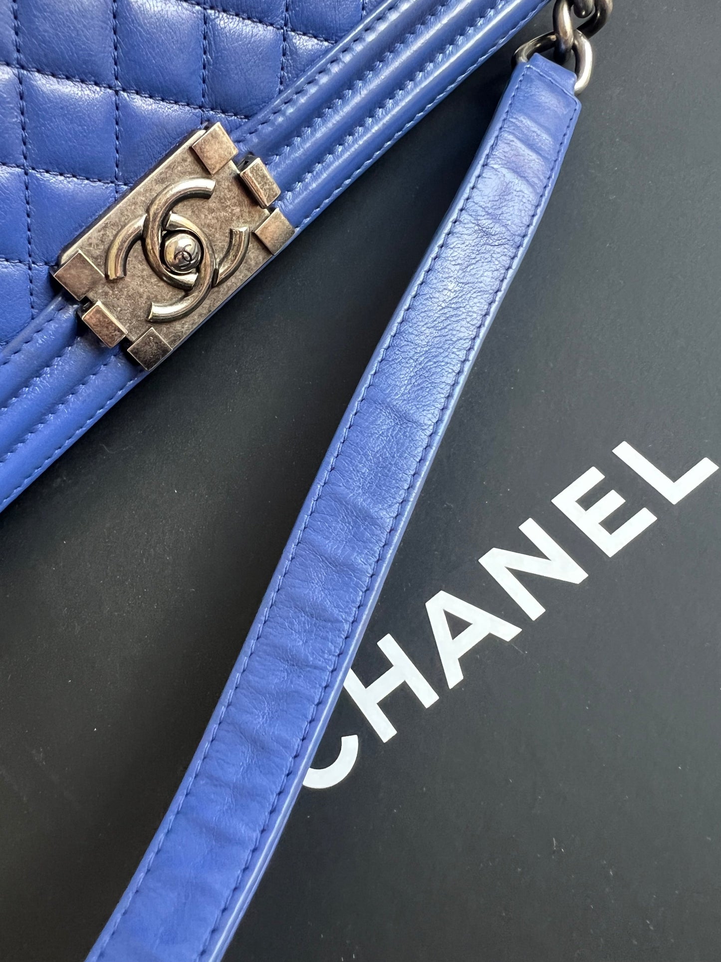 Chanel Blue Lambskin Large Boy Bag