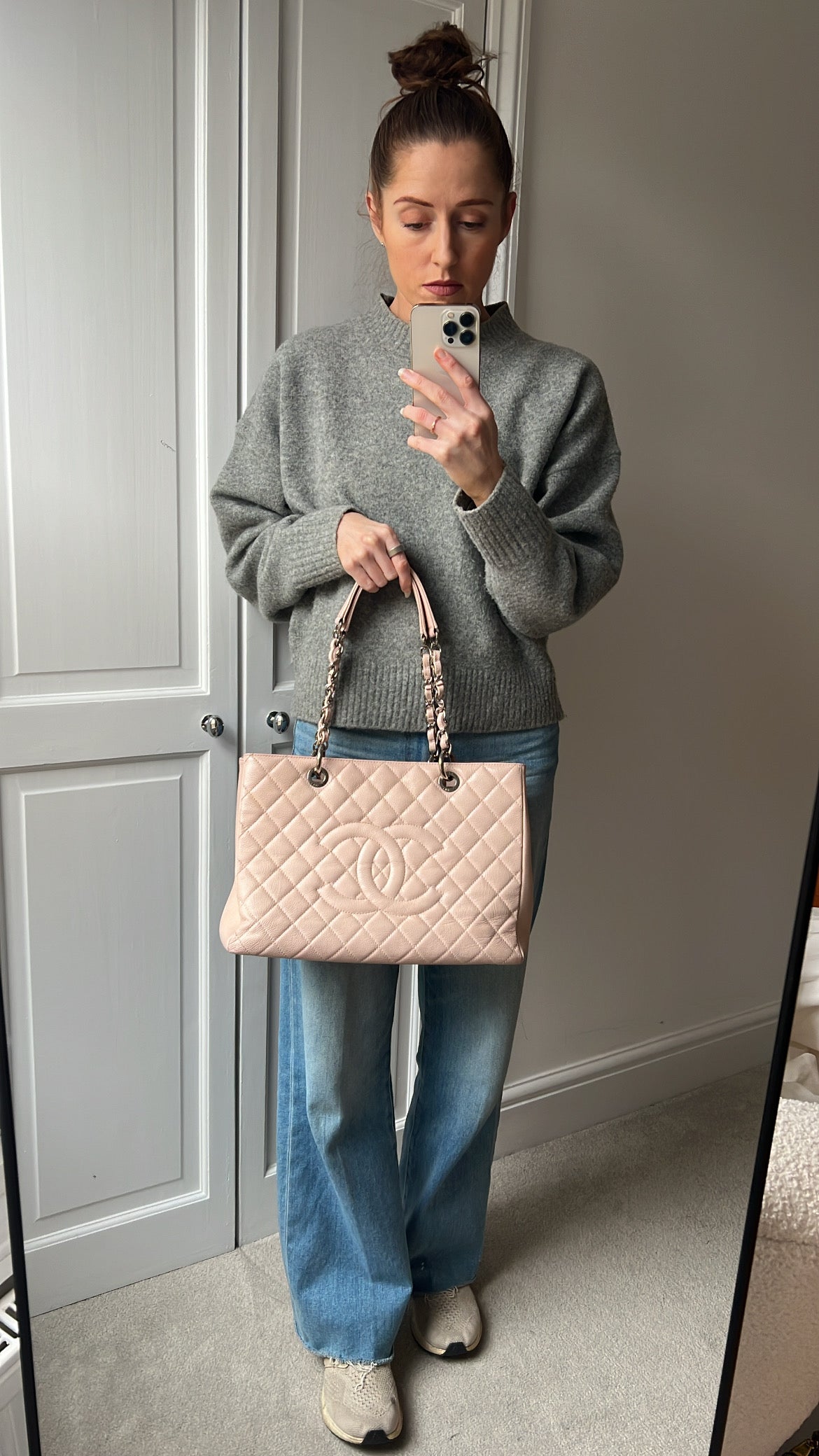 Chanel Light Pink Caviar Grand Shopper Tote with silver hardware (GST)