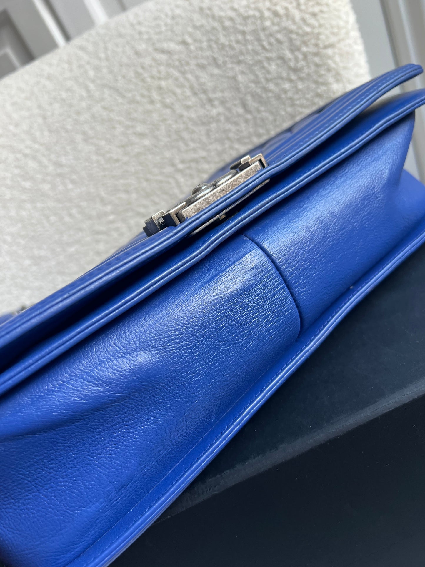 Chanel Blue Lambskin Large Boy Bag