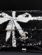 Chanel 24B Black And White Sequin Bow Silver Hardware Mini Flap Chain Bag