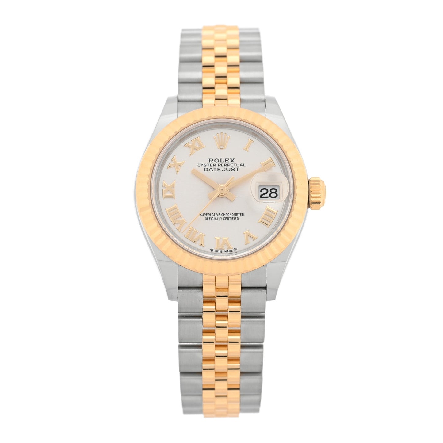 Stainless Steel 18K Yellow Gold 28mm Oyster Perpetual Datejust Watch Silver Roman 279173
