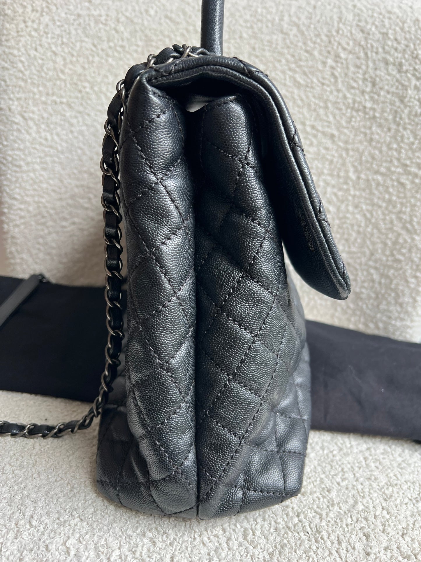 Chanel Black Quilted Caviar Leather Medium Coco Handle Bag