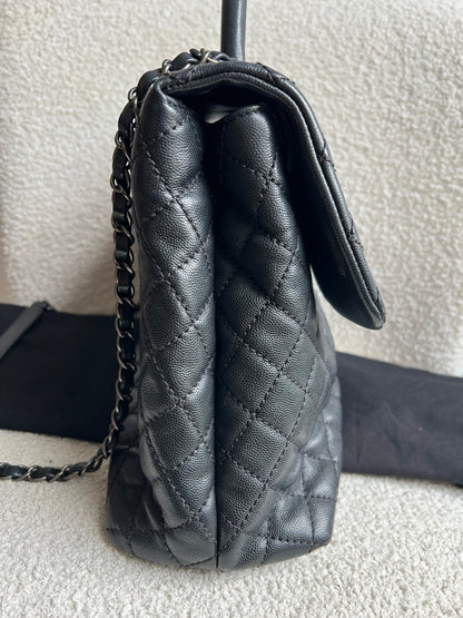 Chanel Black Quilted Caviar Leather Medium Coco Handle Bag