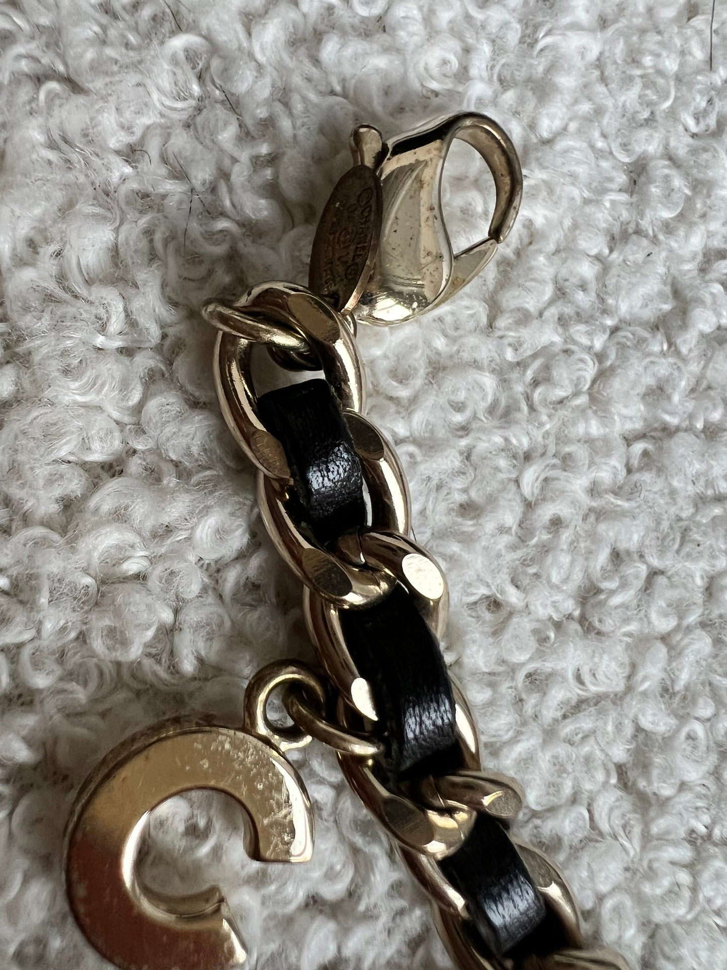Chanel Leather Enchained Logo Charm Bracelet