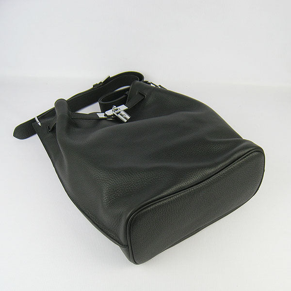 Luxury Hermes Nappa Leather Shoulder Bag Black Silver