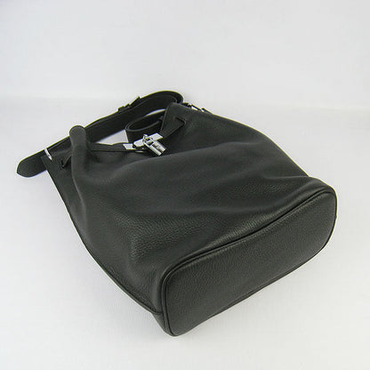 Luxury Hermes Nappa Leather Shoulder Bag Black Silver