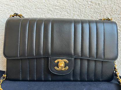 Chanel Medium Black Vertical Quilted Lambskin Vintage Classic Flap Bag with 24K gold hardware