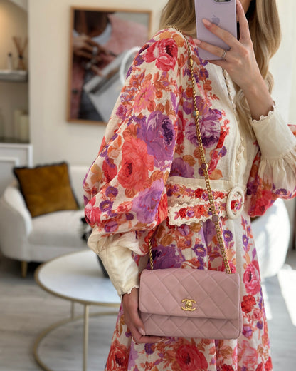 Chanel Flap Mini Baby Lambskin Leather Pink Gold Chain Shoulder Bag