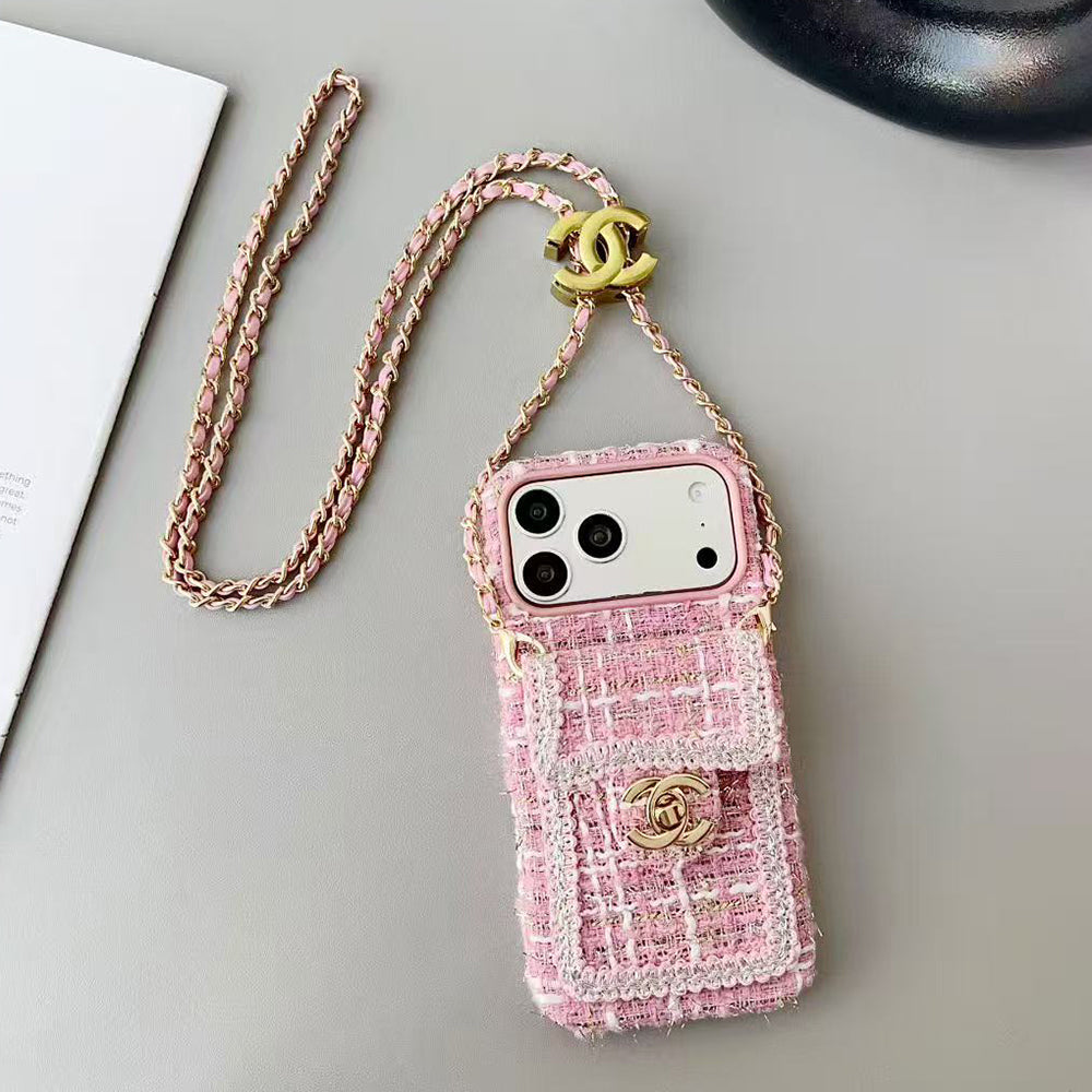 Chanel Style Tweed Quilted Card Holder Wallet Luxury Phone Case