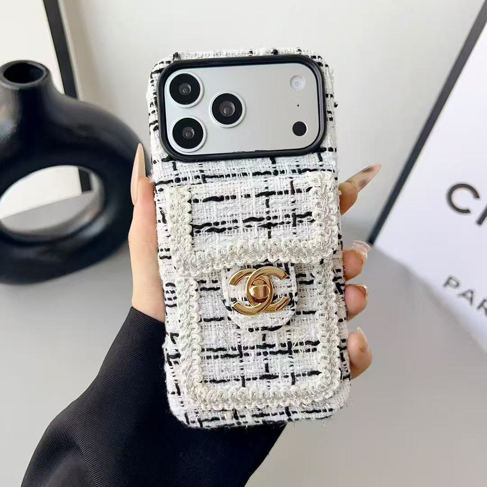 Chanel Style Tweed Quilted Card Holder Wallet Luxury Phone Case