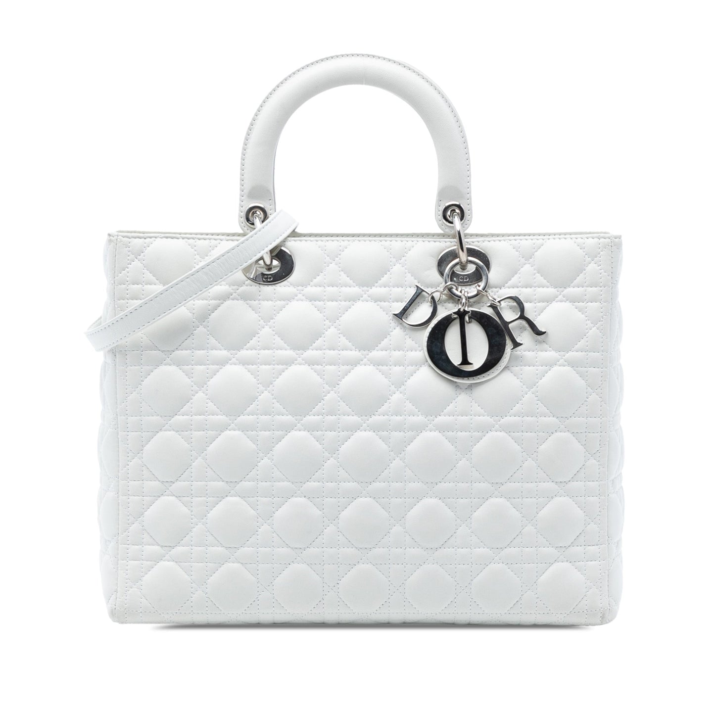 White Dior Large Lambskin Cannage Lady Dior Satchel