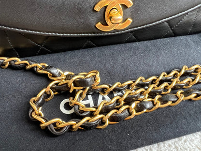 Chanel Vintage Diana Flap Bag in Black Lambskin with 24k Hardware