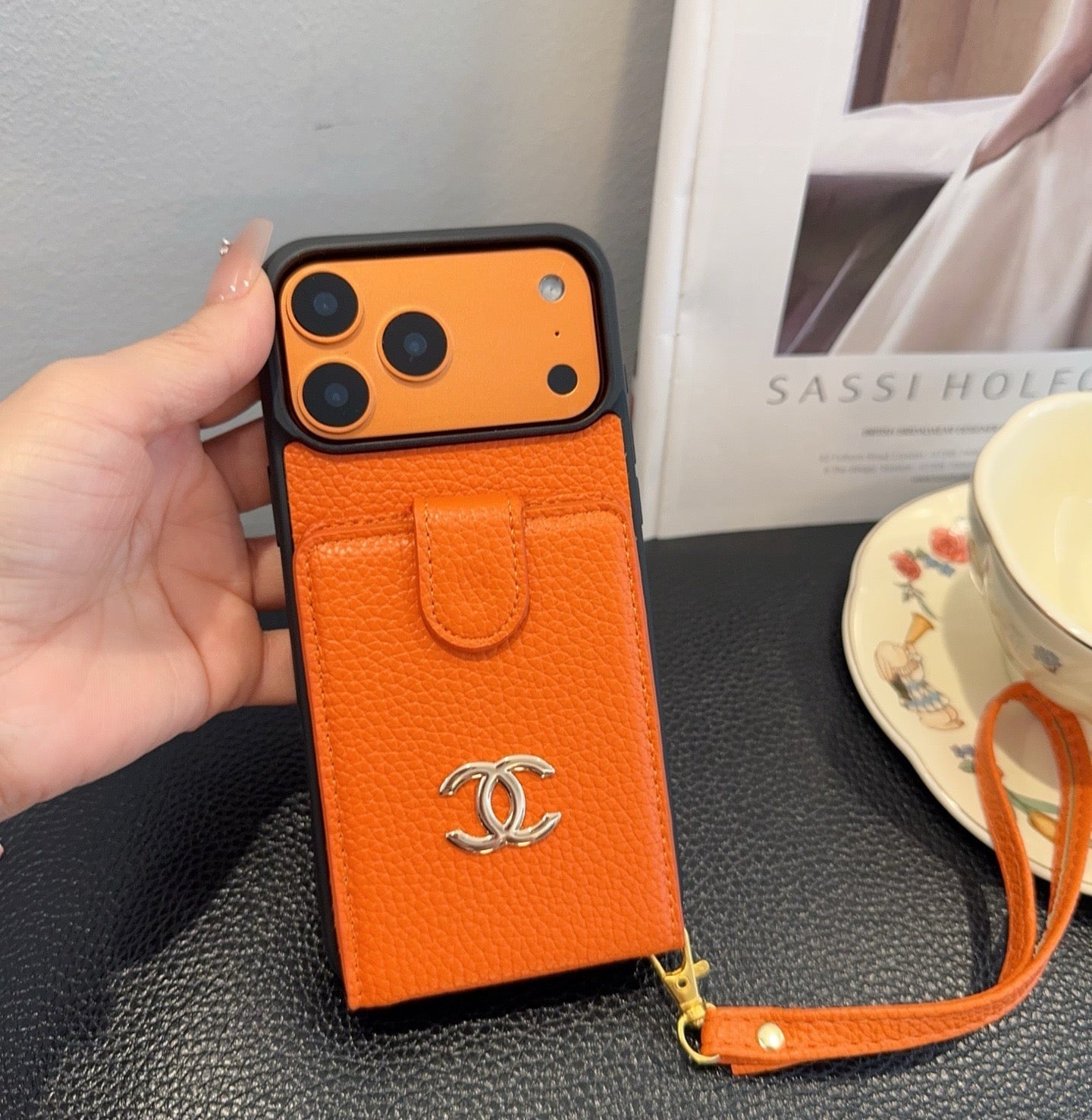 Chanel Style Leather Flip Card Holder Crossbody Phone Case