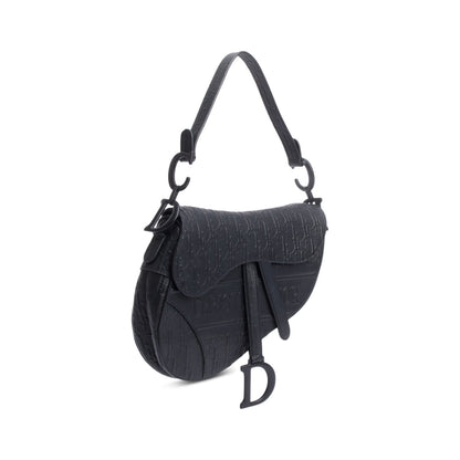 Christian 2022 Dior Black Oblique Embossed Calfskin Leather Saddle Bag