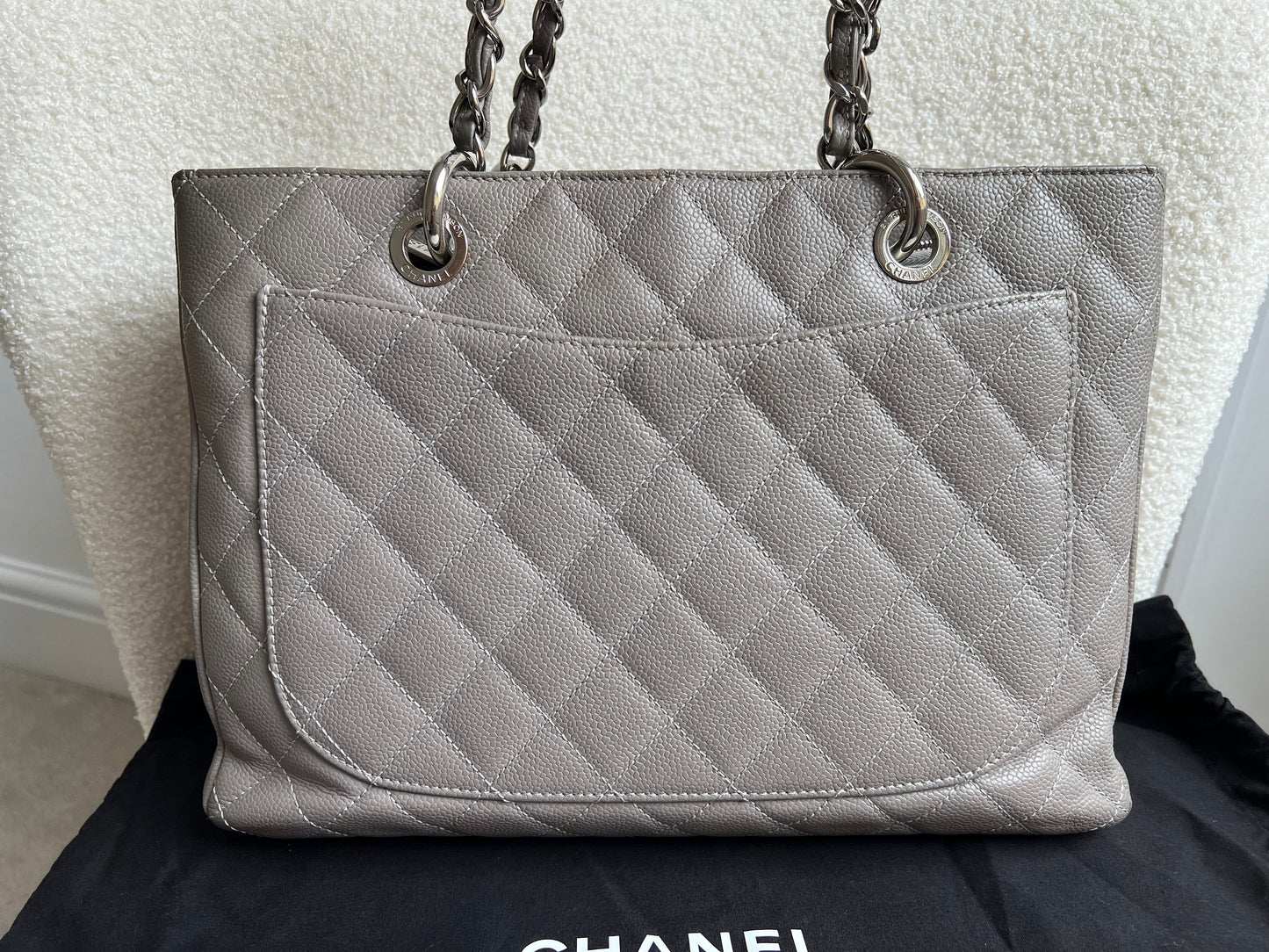 Chanel Grey Caviar Grand Shopper Tote (GST) Silver Hardware