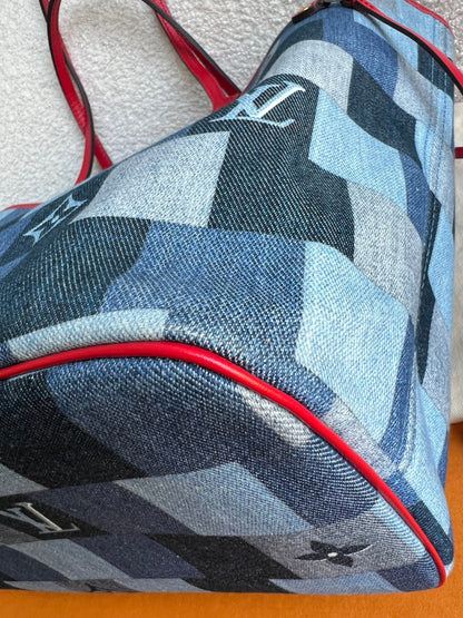 Louis Vuitton Neverfull MM Denim Rouge Patchwork