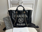 Chanel Deauville Tote in Black Glazed Calfskin and Monochrome Boucle Tweed (RRP £5800)