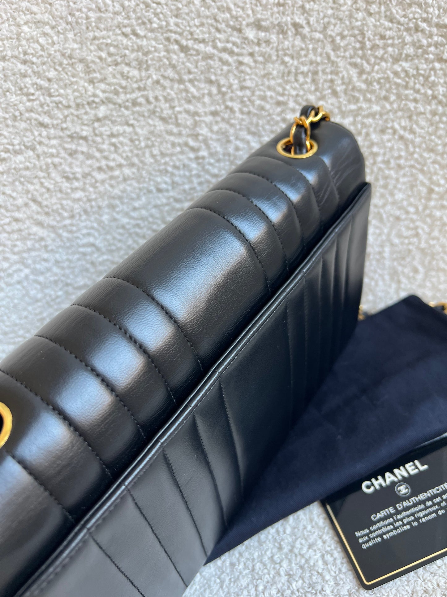 Chanel Medium Black Vertical Quilted Lambskin Vintage Classic Flap Bag with 24K gold hardware