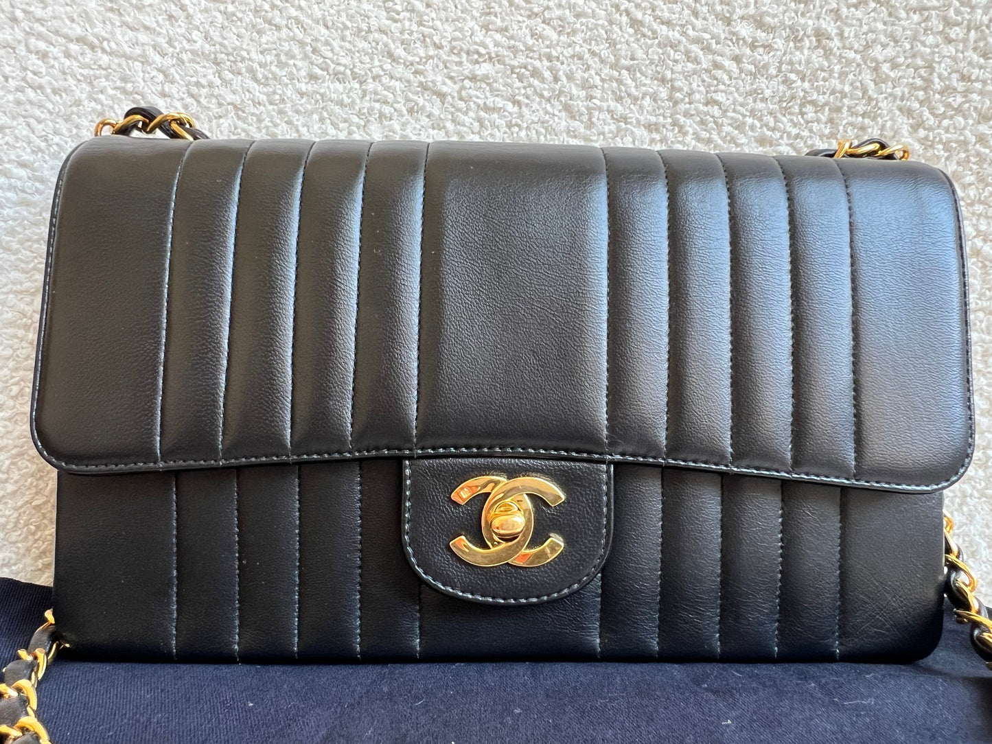 Chanel Medium Black Vertical Quilted Lambskin Vintage Classic Flap Bag with 24K gold hardware