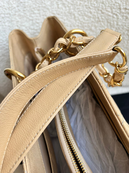 Chanel Beige Caviar Grand Shopper Tote gold hardware (GST)