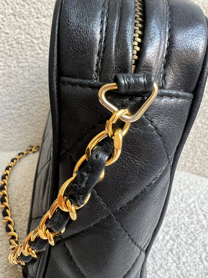 Chanel Vintage Black Lambskin Camera Bag with 24k Gold Hardware