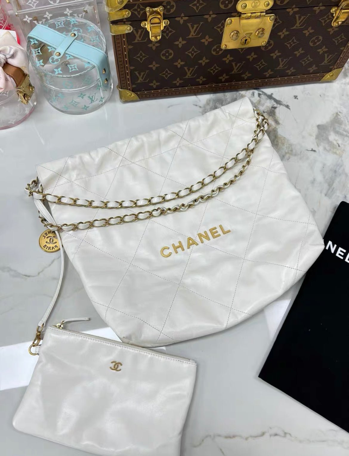Chanel White Quilted Calfskin Small 22 Bag Gold Hardware 2022