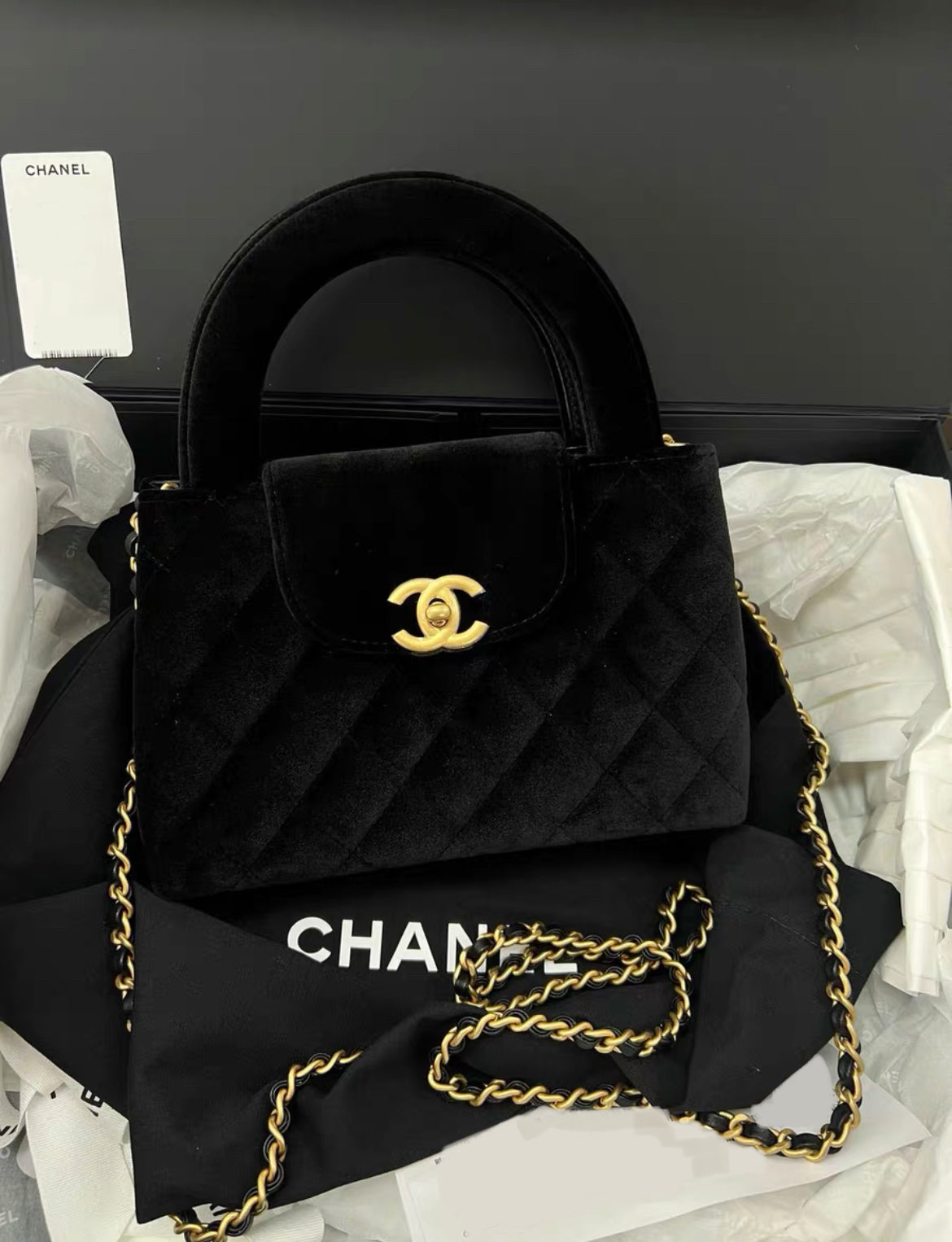 Chanel Kelly Velvet Black Shoulder Bag