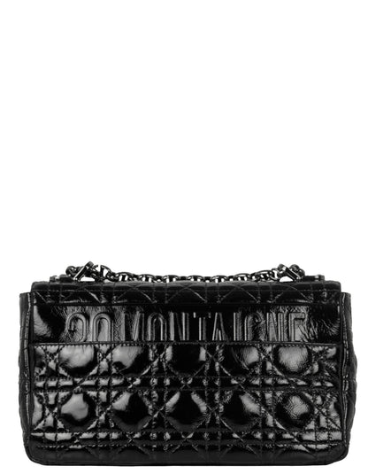 Christian Dior Black Patent Leather Cannage Medium Caro Bag