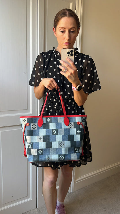 Louis Vuitton Neverfull MM Denim Rouge Patchwork