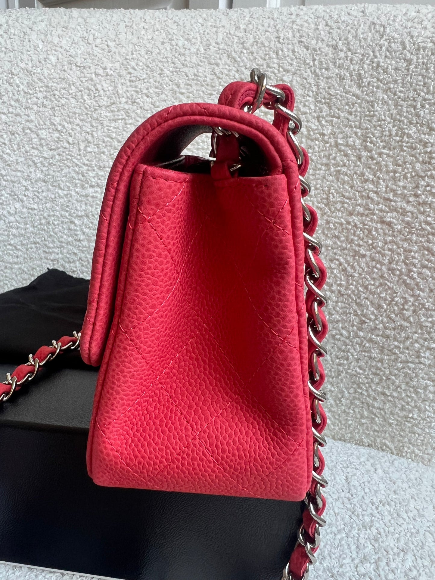 Chanel Square Mini Classic Flap in Coral Red Suede Caviar