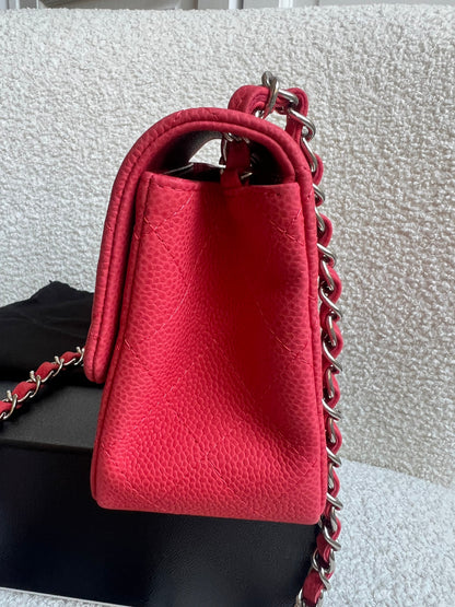 Chanel Square Mini Classic Flap in Coral Red Suede Caviar