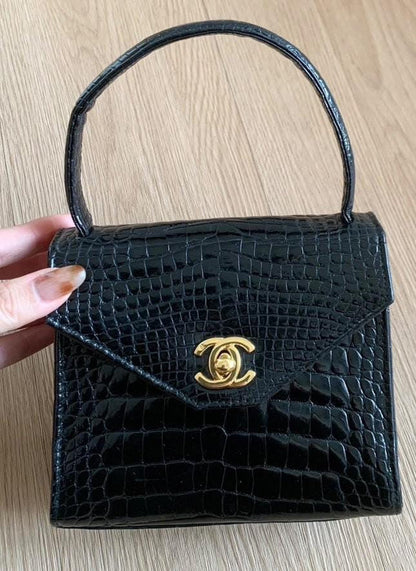 Chanel 1996-1997 Black Crocodile Mini Kelly Bag
